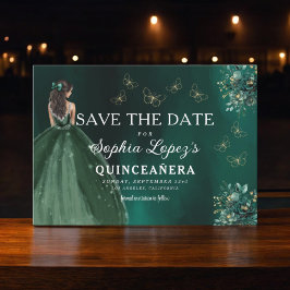 Emerald Grönt Guld Quinceanera Spara Datumet