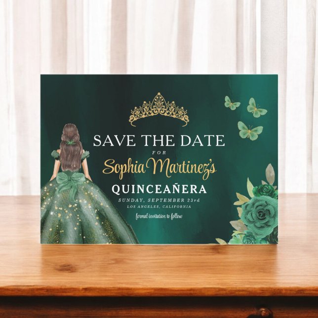 Emerald Grönt Guld Quinceanera Spara Datumet (Skapare uppladdad)