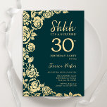 Emerald Grönt Guld Ro Surprise 30års födelsedag Inbjudningar<br><div class="desc">Emerald Grönt Guld Blommigt Surprise 30års födelsedag Party bjudande in. Elegantens utformning med ro,  faux guld-folie och typsnitt för typsnitt. Trendig inbjudan-kortets perfekt för en snyggt kvinnlig dag firande. Kan anpassas till vilken ålder som helst. Skrivna Zazzle-inbjudningar eller digital utskrivbar mall för omedelbar nedladdning.</div>