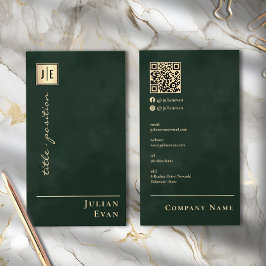 Emerald Grönt & Guld Scannable QR Code Monogram Visitkort