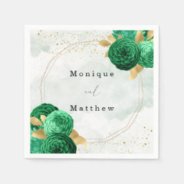 Emerald Grönt Guld Shine Geometric Glitter Bröllop Pappersservett