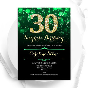 Emerald Grönt Guld Surprise 30års födelsedag Inbjudningar