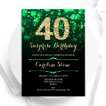 Emerald Grönt Guld Surprise 40:e födelsedagen Inbjudningar<br><div class="desc">Överraskad 40-dagars festinbjudan. Elegant framträder grönt och svart design med faux glitter guld. Innehåller snyggtens diamanter, bokeh ljus och skriptteckensnitt. Manar eller kvinnor i inbjudan. Perfekt för en födelsedagsfest för vuxen av snyggt. Anpassa med dina egna detaljer. Berätta om du behöver anpassa dig ytterligare. Skrivna Zazzle-inbjudningar eller digital utskrivbar mall...</div>