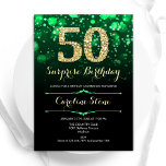 Emerald Grönt Guld Surprise 50:e födelsedagen Inbjudningar<br><div class="desc">Överraskande 50 födelsedagsfest inbjudan. Elegant framträder grönt och svart design med faux glitter guld. Innehåller snyggtens diamanter, bokeh ljus och skriptteckensnitt. Manar eller kvinnor i inbjudan. Perfekt för en födelsedagsfest för vuxen av snyggt. Anpassa med dina egna detaljer. Berätta om du behöver anpassa dig ytterligare. Skrivna Zazzle-inbjudningar eller digital utskrivbar...</div>