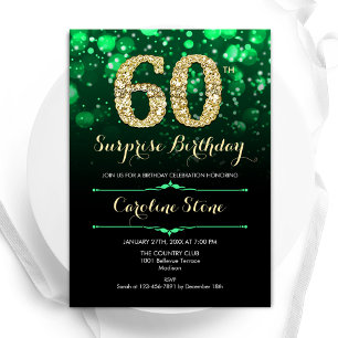 Emerald Grönt Guld Surprise 60:e födelsedagen Inbjudningar
