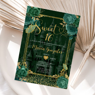 Emerald Grönt & Guld Sweet 16 Girl Birthday Inbjudningar