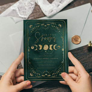 Emerald Grönt & Guld Tarot Celestial Möhippa Inbjudningar