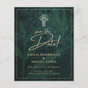 Emerald Grönt Guld Text Gypsophila Bröllop Flygblad