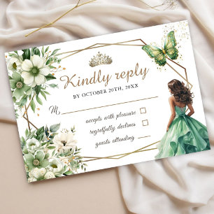 Emerald Grönt Guld Tiara Blommigt Sweet 16 OSA kor Kort