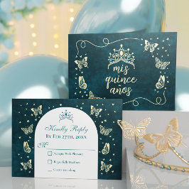 Emerald Grönt Guld Tiara Butterflies Quinceañera OSA Kort