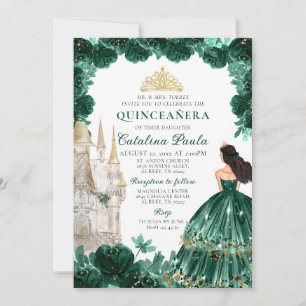 Emerald Grönt Guld Tiara Princess Quinceañera Inbjudningar