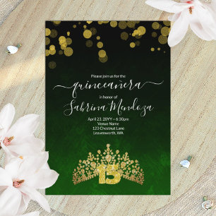 Emerald Grönt, Guld Tiara Quinceanera-inbjudan Inbjudningar