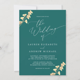Emerald Grönt & Guld Watercolor Wedding bjudande Inbjudningar