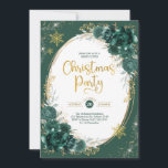 Emerald Grönt Guld Winter-jul Party Inbjudningar<br><div class="desc">Anpassa alla detaljer om dessa lovande julfestsinbjudningar till det kommande firande. Den här designen har en stor bakgrund i grönten,  vattenfärgade blommor i elegant och glatt faux snöflingor i guld.</div>