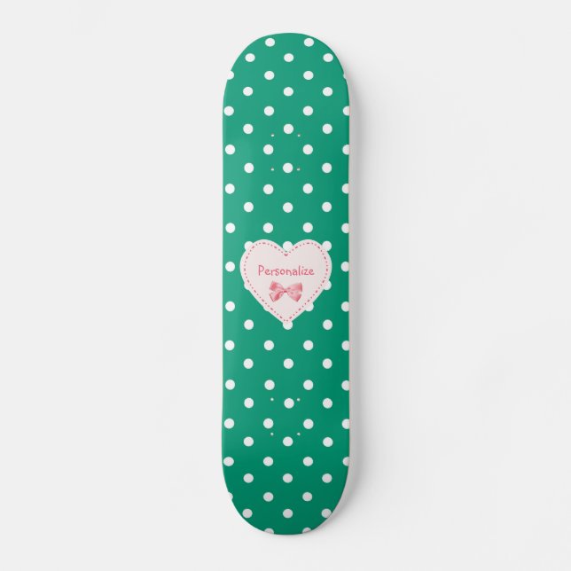 Emerald Grönt Heart med Namn Skateboard Bräda 21,5 Cm (Framsida)