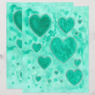 Emerald Grönt Hearts Watercolor Scrapbook Papper