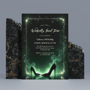 Emerald Grönt Högklackars Mystical Wicked Birthday Inbjudningar