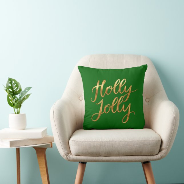 Emerald Grönt Holly Jolly - Guld Script Decor Kudde (Stol)