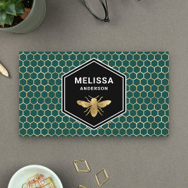 Emerald Grönt Honeycomb Gold Foil honey Bee Visitkort