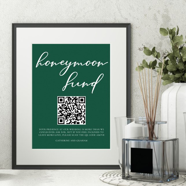 Emerald Grönt Honeymoon Fund Bröllop QR-kod Poster (Skapare uppladdad)