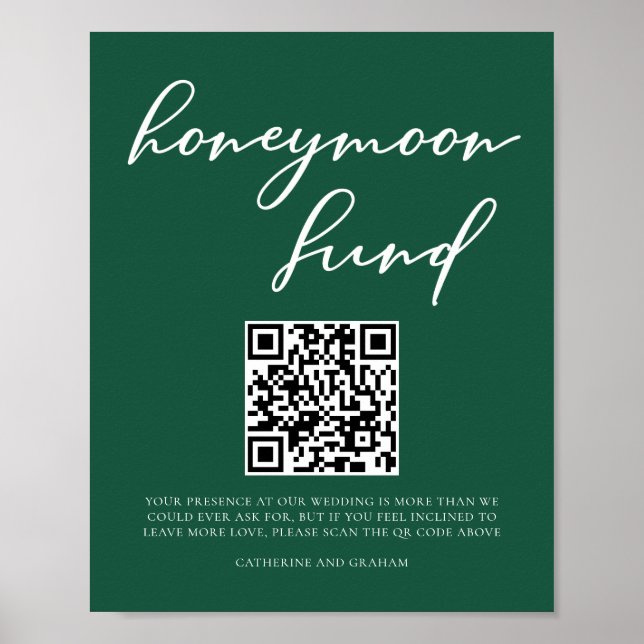 Emerald Grönt Honeymoon Fund Bröllop QR-kod Poster (Framsidan)