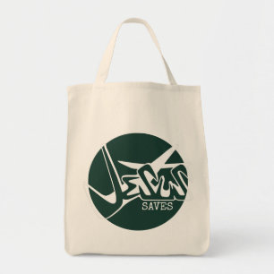 Emerald Grönt Jesus Saves Graffiti Tygkasse