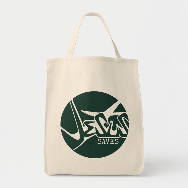 Emerald Grönt Jesus Saves Graffiti Tygkasse (Framsidan)