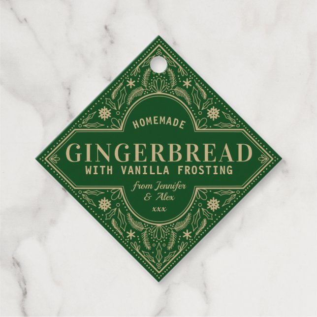 Emerald Grönt Jul Gingerbröd etikett (Framsida)