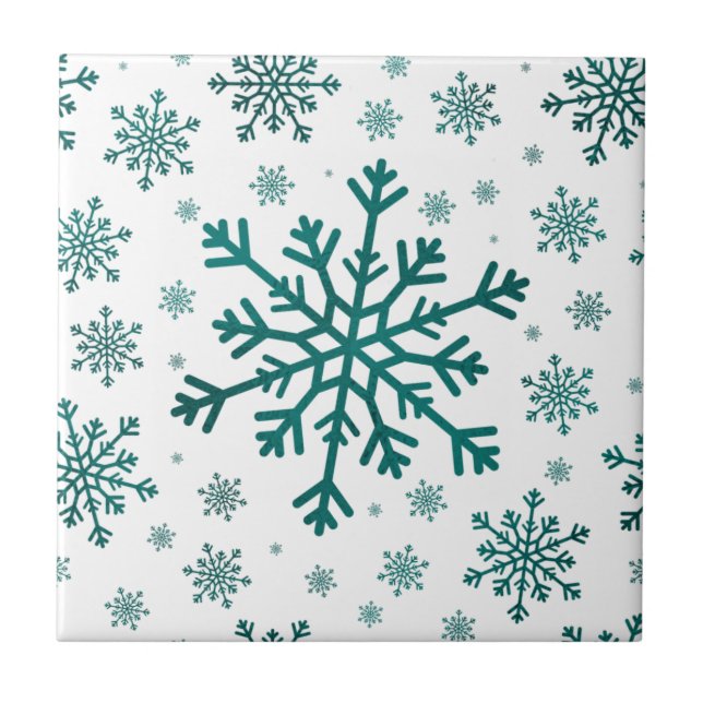 Emerald Grönt jul Snöflingor på Winter White Kakelplatta (Framsidan)