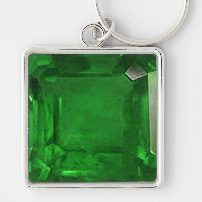 Emerald Grönt Keychain Fyrkantig Silverfärgad Nyckelring (Framsidan)