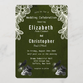 Emerald Grönt Kråka Skull Ro Gothic Bröllop Inbjudningar