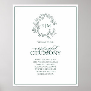 Emerald Grönt Leafy Monogram Unplugged Bröllop Poster