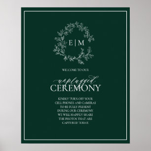Emerald Grönt Leafy Monogram Unplugged Bröllop Poster