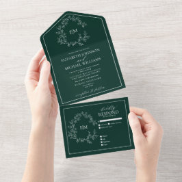 Emerald Grönt Leafy Vapensköld Monogram Bröllop