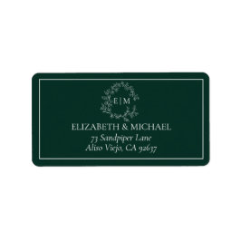 Emerald Grönt Leafy Vapensköld Monogram Bröllop Ad Adressetikett