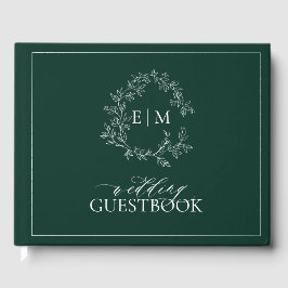 Emerald Grönt Leafy Vapensköld Monogram Bröllop Gästböcker