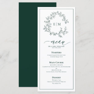 Emerald Grönt Leafy Vapensköld Monogram Bröllop Me Meny