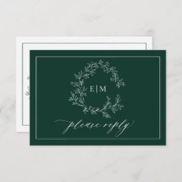 Emerald Grönt Leafy Vapensköld Monogram Bröllop OS OSA Kort
