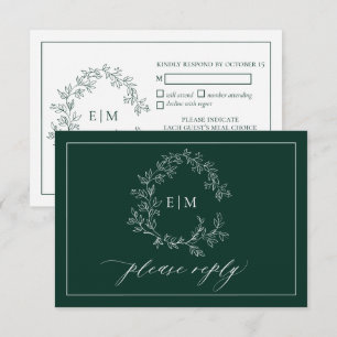 Emerald Grönt Leafy Vapensköld Monogram Bröllop OS OSA Kort