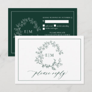Emerald Grönt Leafy Vapensköld Monogram Bröllop OS OSA Kort