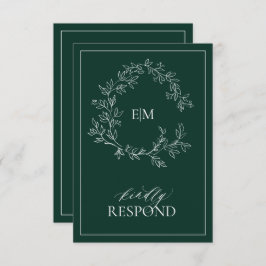 Emerald Grönt Leafy Vapensköld Monogram Bröllop OS OSA Kort