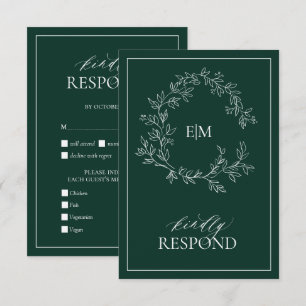 Emerald Grönt Leafy Vapensköld Monogram Bröllop OS OSA Kort