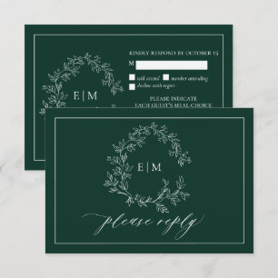 Emerald Grönt Leafy Vapensköld Monogram Bröllop OS OSA Kort