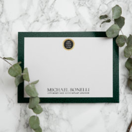 Emerald grönt Leather Guld Square Logotyp Monogram Anteckningskort