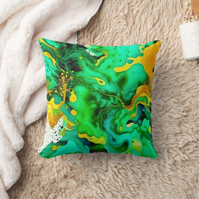 Emerald Grönt Liquid Art Dekorativ kudde (Filt)