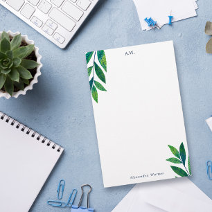 Emerald Grönt Löv Monogram Brevpapper