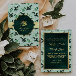 Emerald Grönt Löv och Mint Ro Muslim Bröllop Inbjudningar