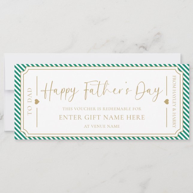 Emerald Grönt Lycklig Fars dag Gift Voucher Card Inbjudningar (Framsida)