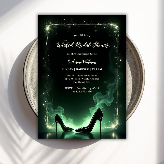 Emerald Grönt Magic Wicked Witch Möhippa Inbjudningar (Magical Wicked Witch Bridal Shower Invitation – Elegant Emerald Green Theme)