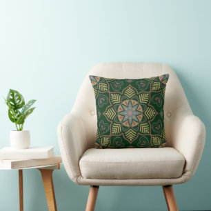 Emerald Grönt Mandala Flower Bohemian Mönster Kudde